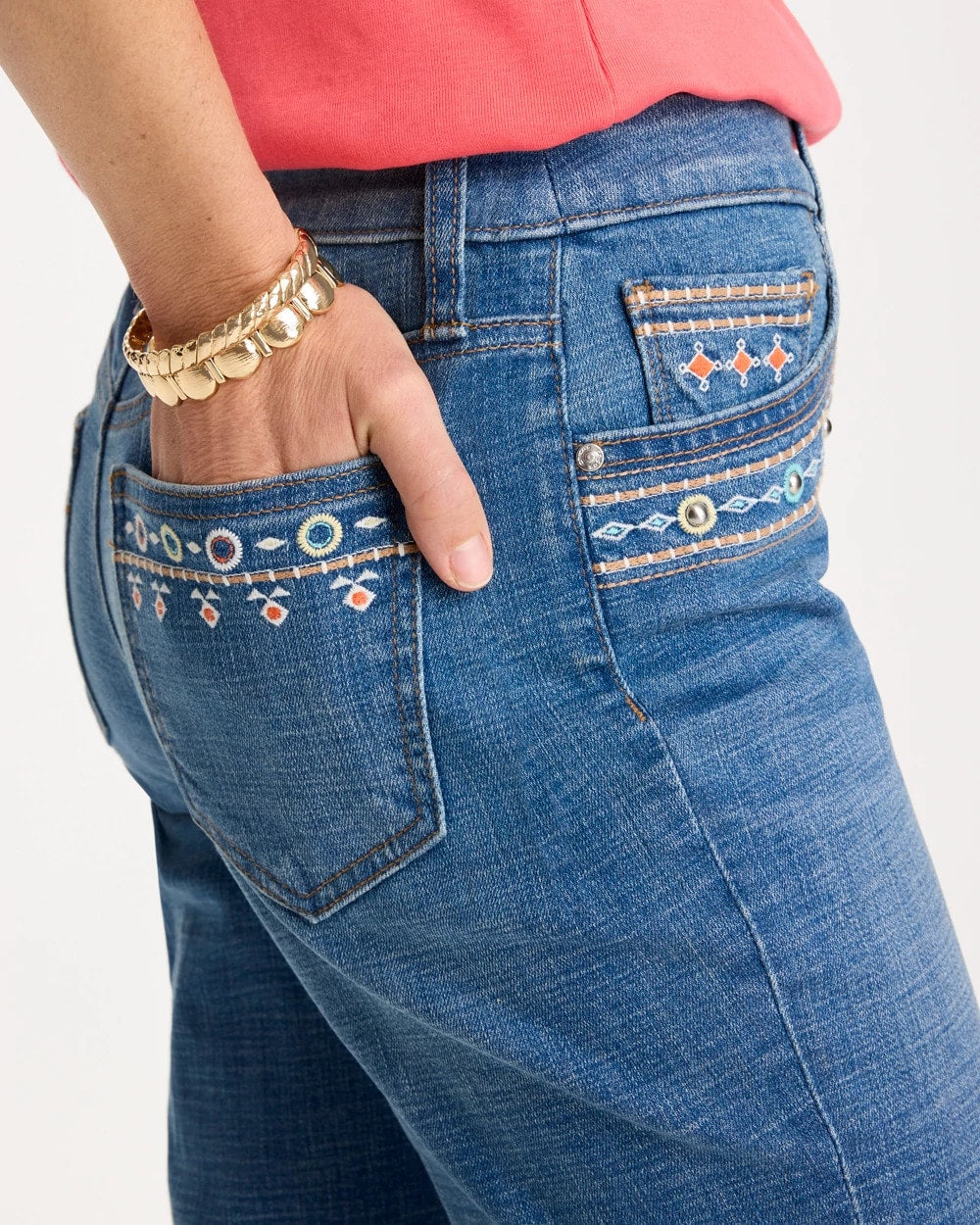 Chico's Exclusive - Girlfriend Slim Embellished Crop Jeans Freya Indigo