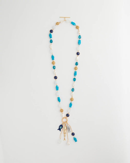Chico's Special Offer - Convertible Turquoise Fish Charm Necklace Blue Multi