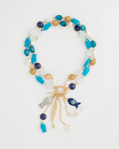 Chico's Special Offer - Convertible Turquoise Fish Charm Necklace Blue Multi