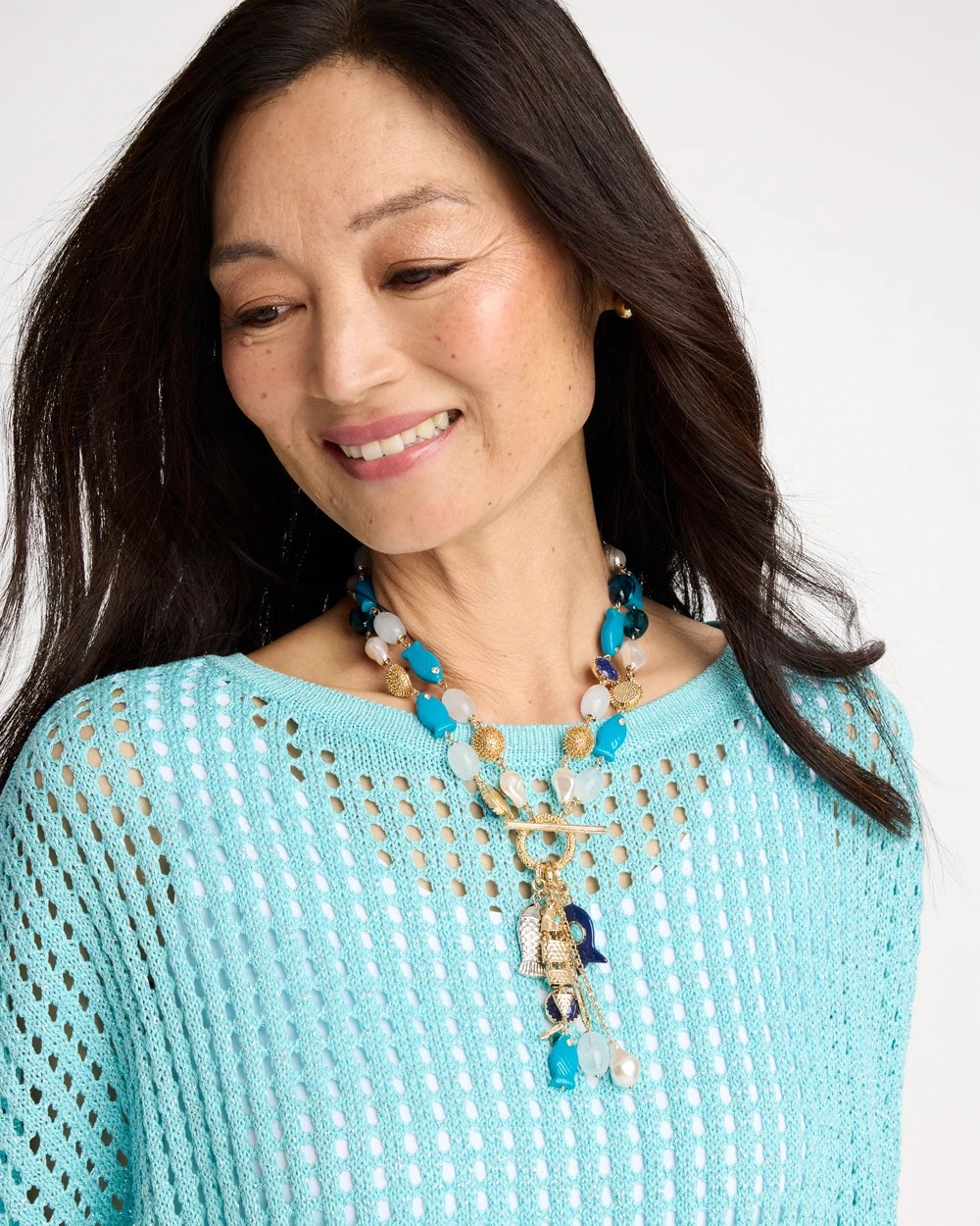 Chico's Special Offer - Convertible Turquoise Fish Charm Necklace Blue Multi