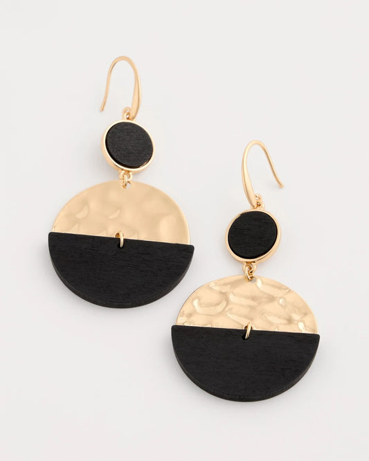 Chico's Trending - Wood Rounded Drop Earrings Black/Gold