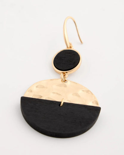 Chico's Trending - Wood Rounded Drop Earrings Black/Gold