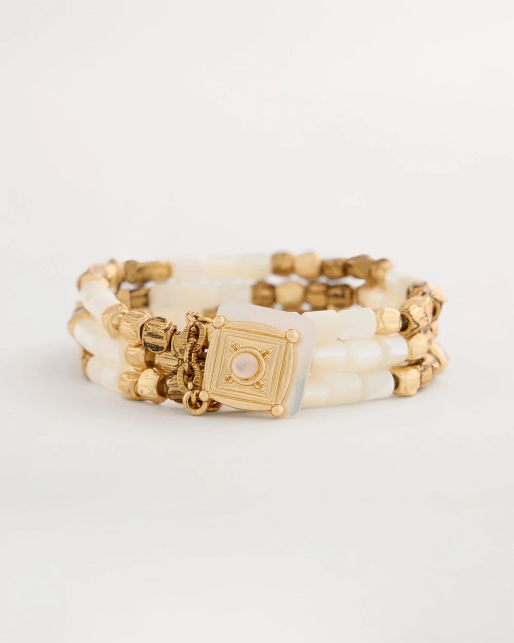Chico's Signature - Set of 3 Pearl Treasure Stretch Bracelets Gold