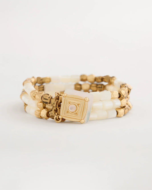 Chico's Signature - Set of 3 Pearl Treasure Stretch Bracelets Gold