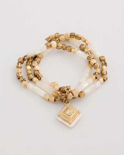 Chico's Signature - Set of 3 Pearl Treasure Stretch Bracelets Gold