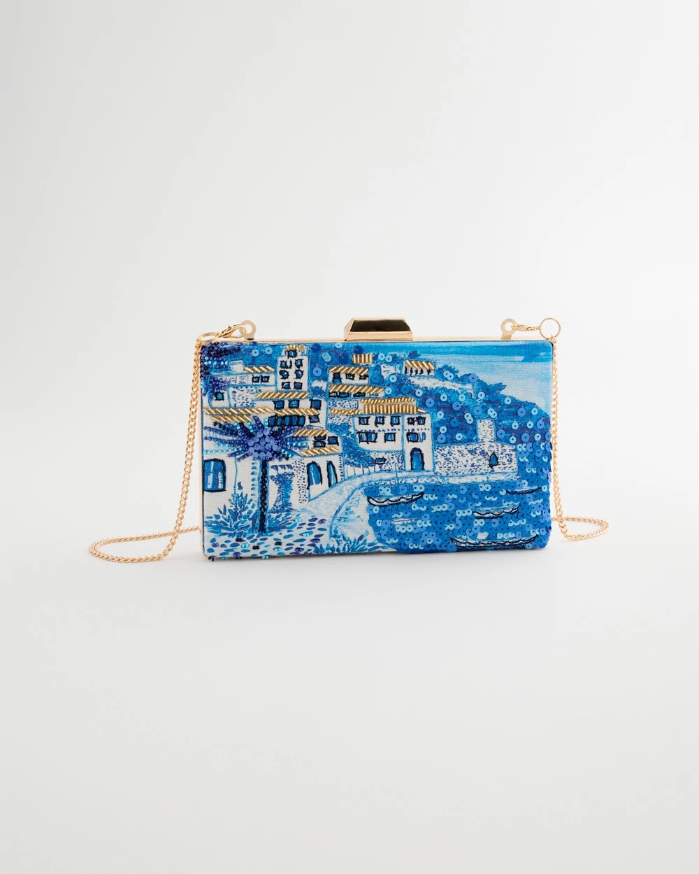 Chico's Exclusive - Embellished Scenic Clutch Blue