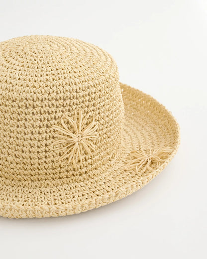 Chico's Premium - Straw Embroidered Beach Hat Natural