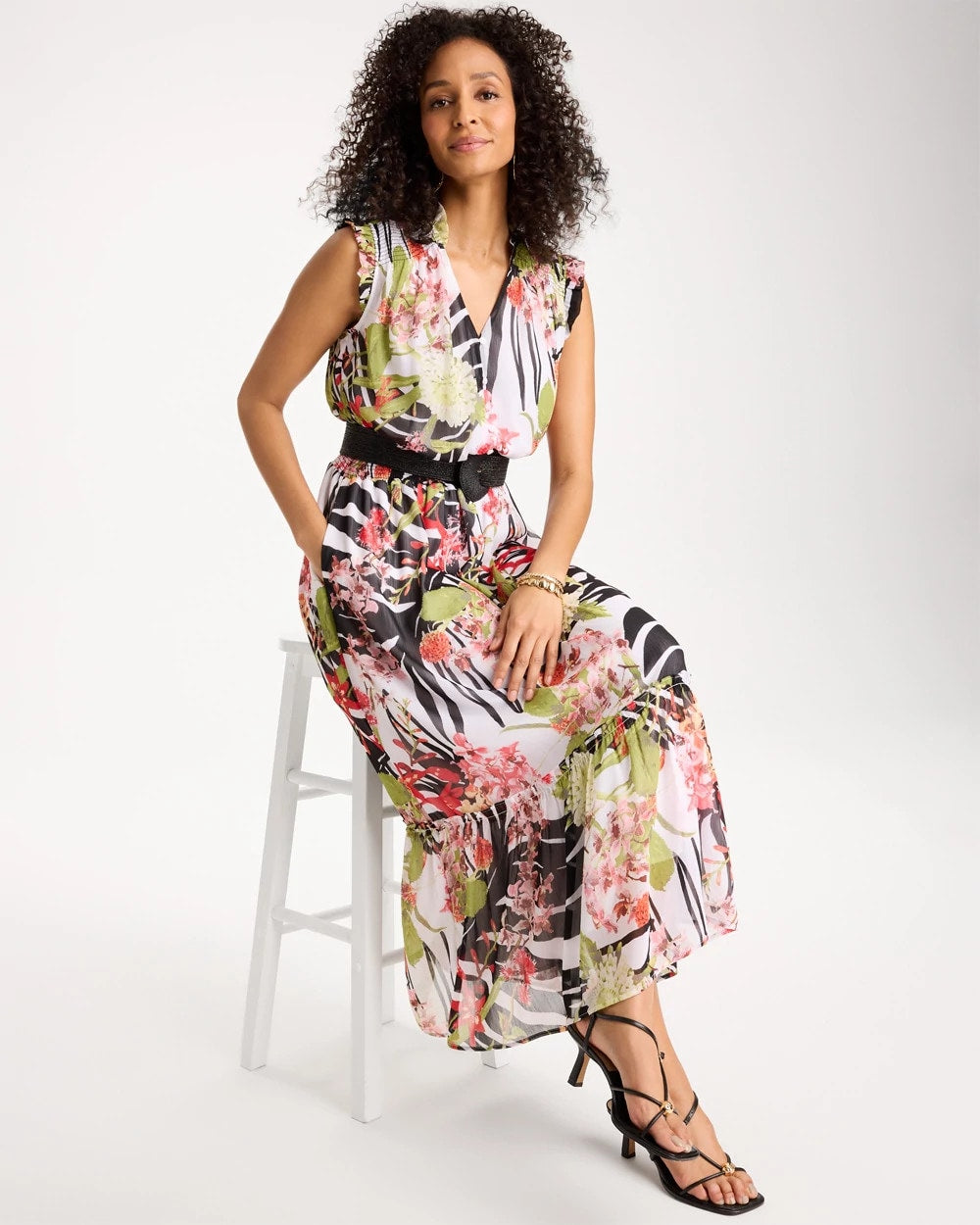 Chico's Premium - Crinkle Chiffon Animal Print Dress Black
