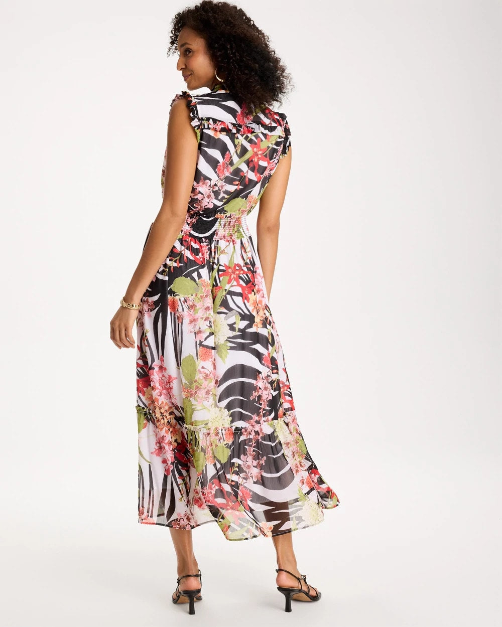 Chico's Premium - Crinkle Chiffon Animal Print Dress Black