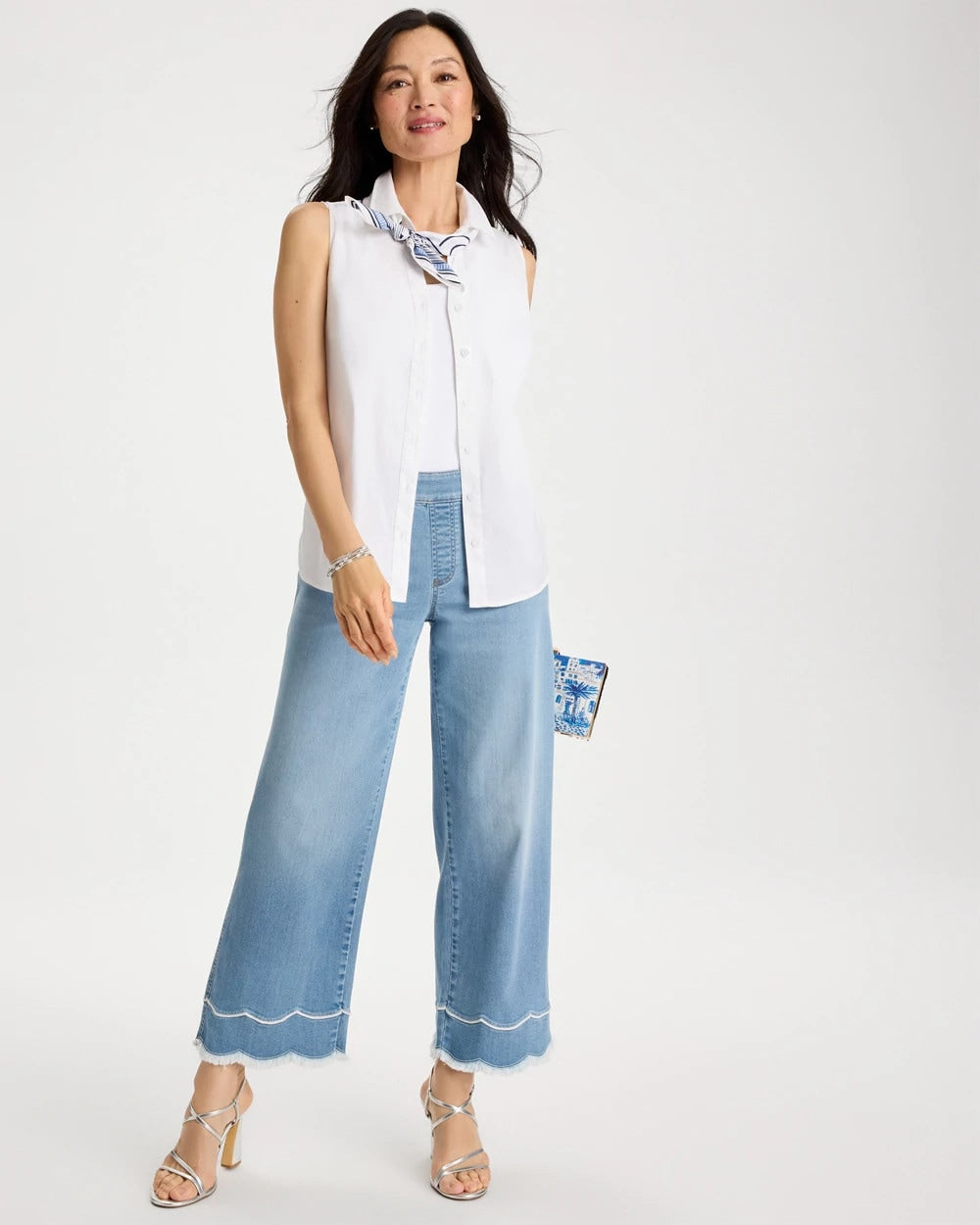 Chico's Trusted - Scallop Pull-On Wide-Leg Crop Jeans Blue Jay Indigo