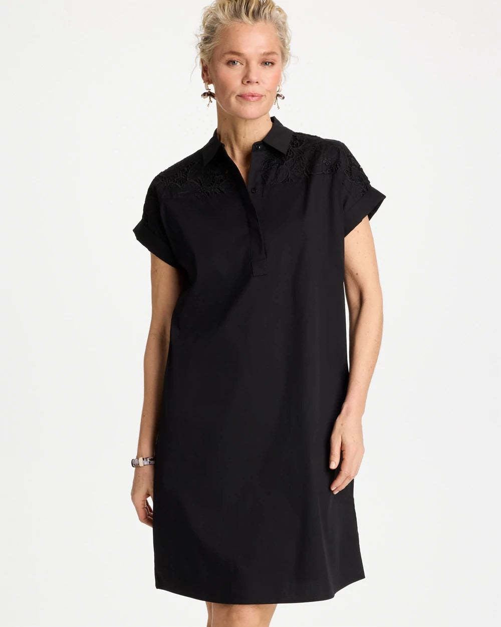 Chico's Exclusive - Popover Embroidered Poplin Dress Black
