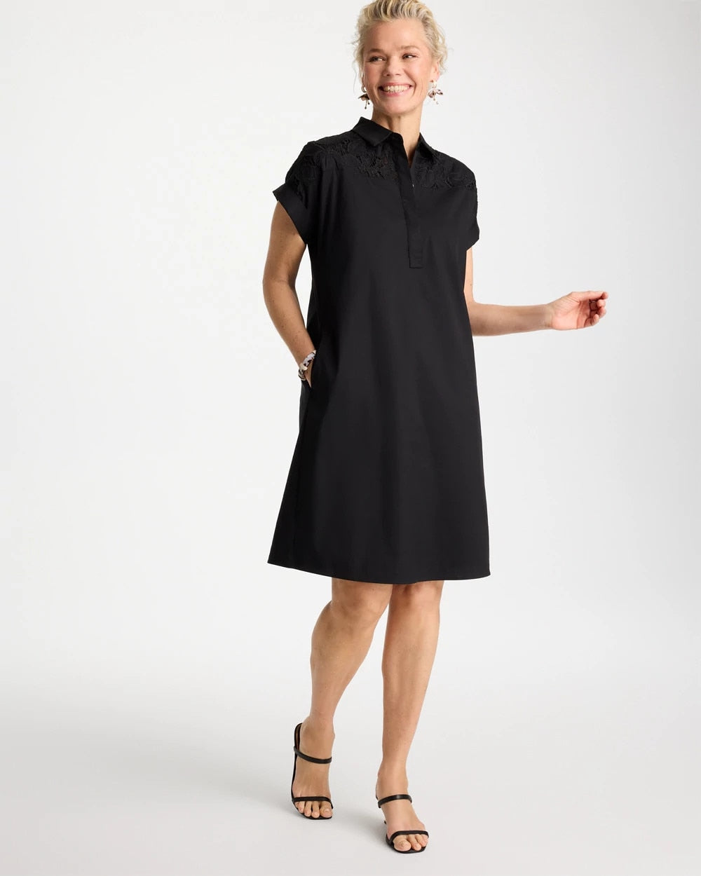 Chico's Exclusive - Popover Embroidered Poplin Dress Black