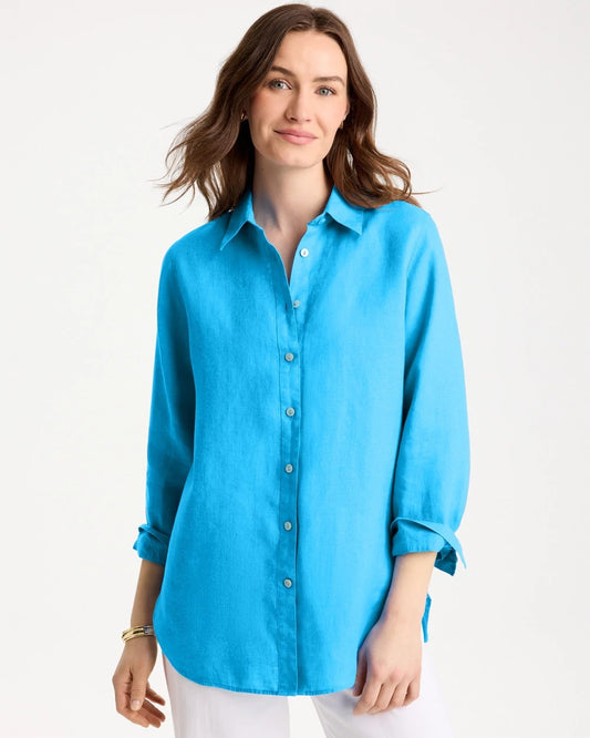 Chico's Special Offer - No Iron™ Linen Shirt Blue Tide