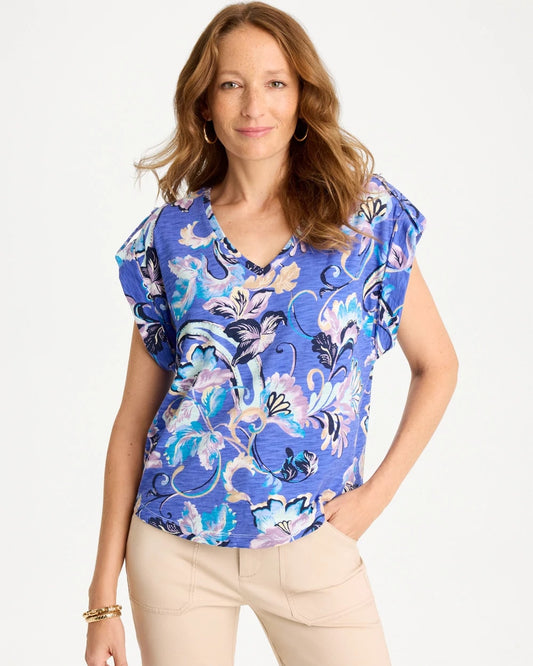 Chico's Premium - Paisley Cotton Slub Epaulette Tee Amparo Blue