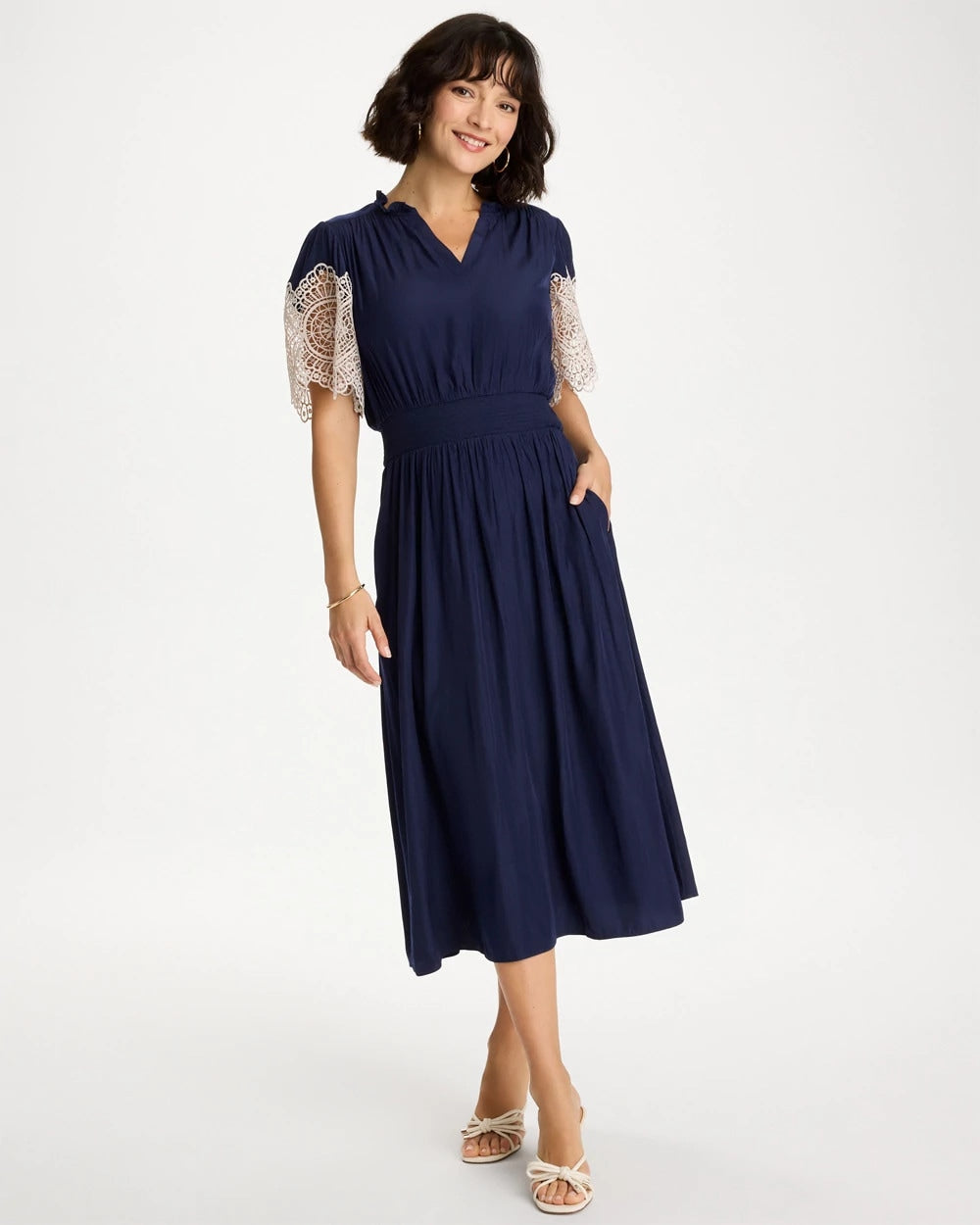 Chico's Classic - Sea Island Crinkled Midi Dress Passport Blue
