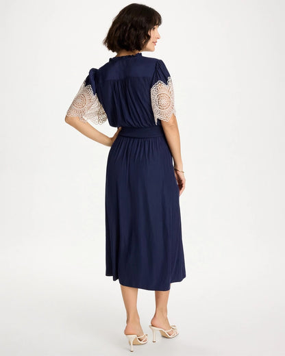 Chico's Classic - Sea Island Crinkled Midi Dress Passport Blue