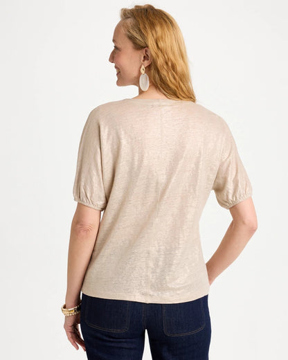 Chico's Discount - Fog Foiled Linen Ruched V-Neck Tee Smokey Taupe