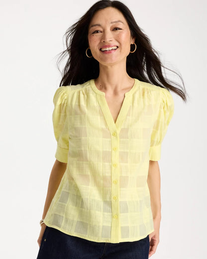Chico's Smart Buy - Cotton Plaid Elbow-Sleeve Shirt Sage Lime