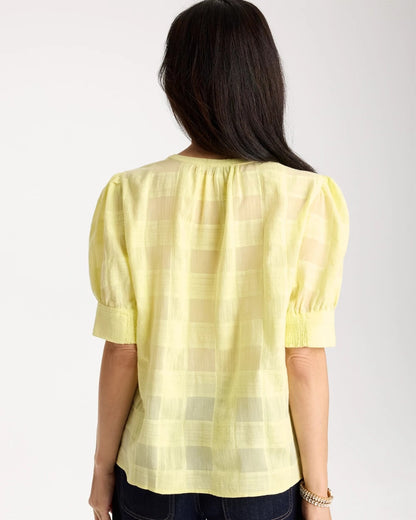 Chico's Smart Buy - Cotton Plaid Elbow-Sleeve Shirt Sage Lime