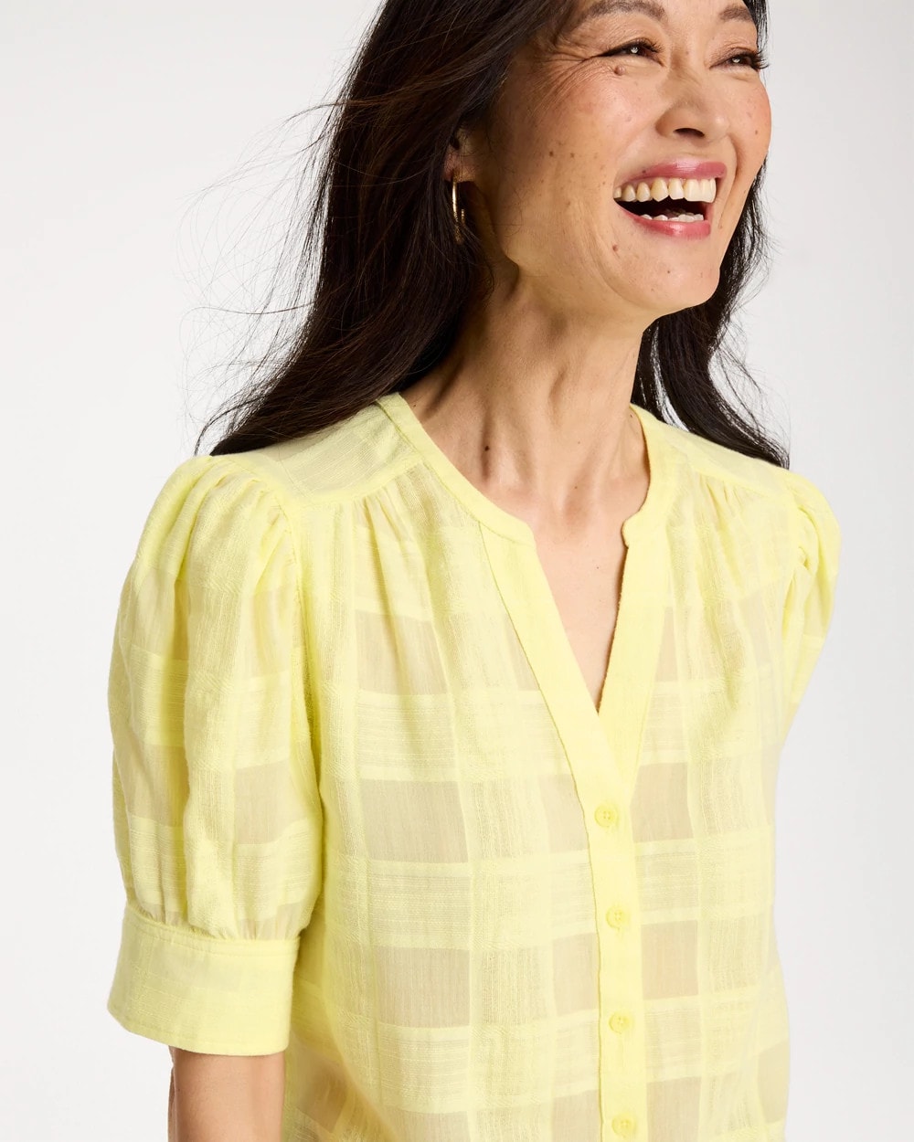 Chico's Smart Buy - Cotton Plaid Elbow-Sleeve Shirt Sage Lime