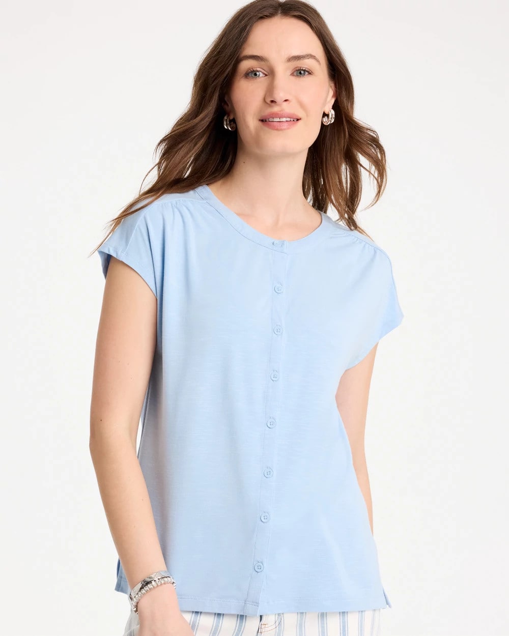 Chico's Popular - Refined Button Tee Blue Haven