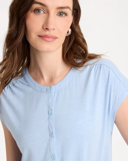 Chico's Popular - Refined Button Tee Blue Haven