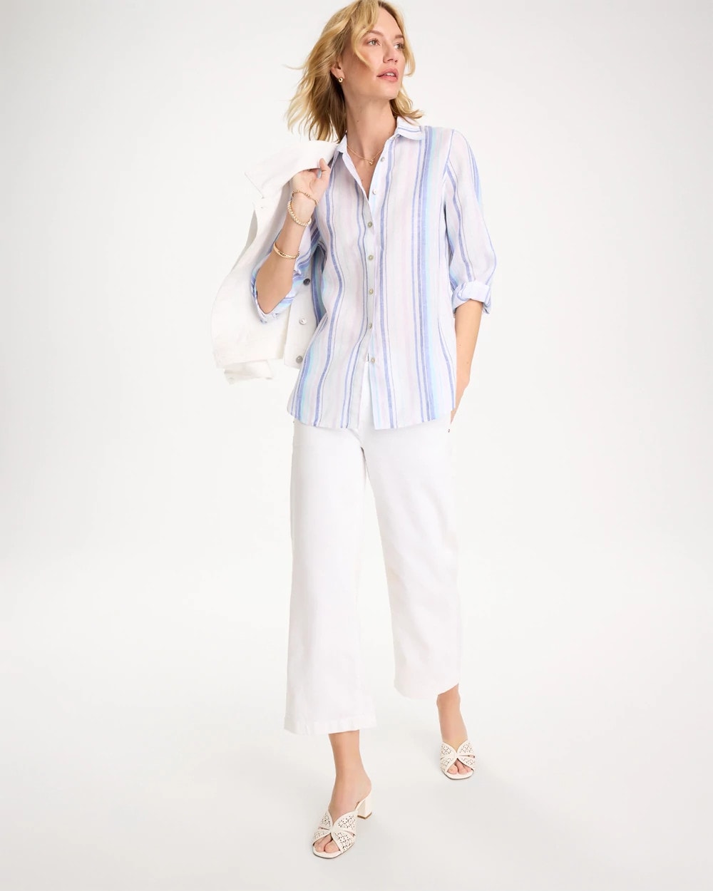 Chico's Great Value - No Iron™ Linen Striped Shirt Amparo Blue