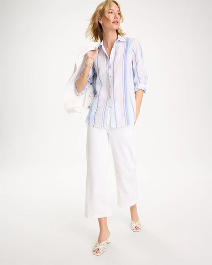 Chico's Great Value - No Iron™ Linen Striped Shirt Amparo Blue