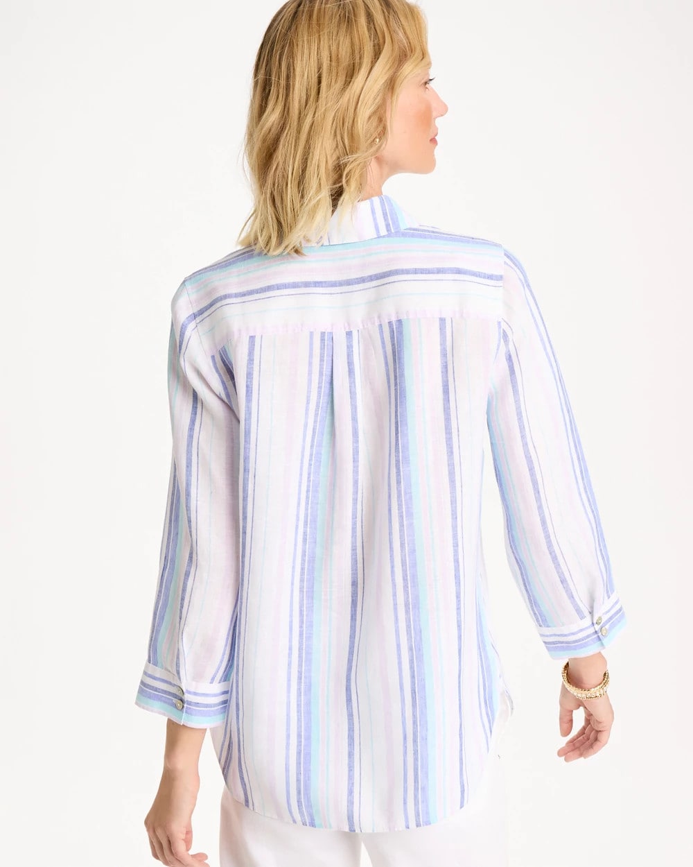 Chico's Great Value - No Iron™ Linen Striped Shirt Amparo Blue