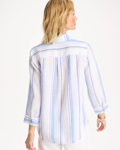 Chico's Great Value - No Iron™ Linen Striped Shirt Amparo Blue
