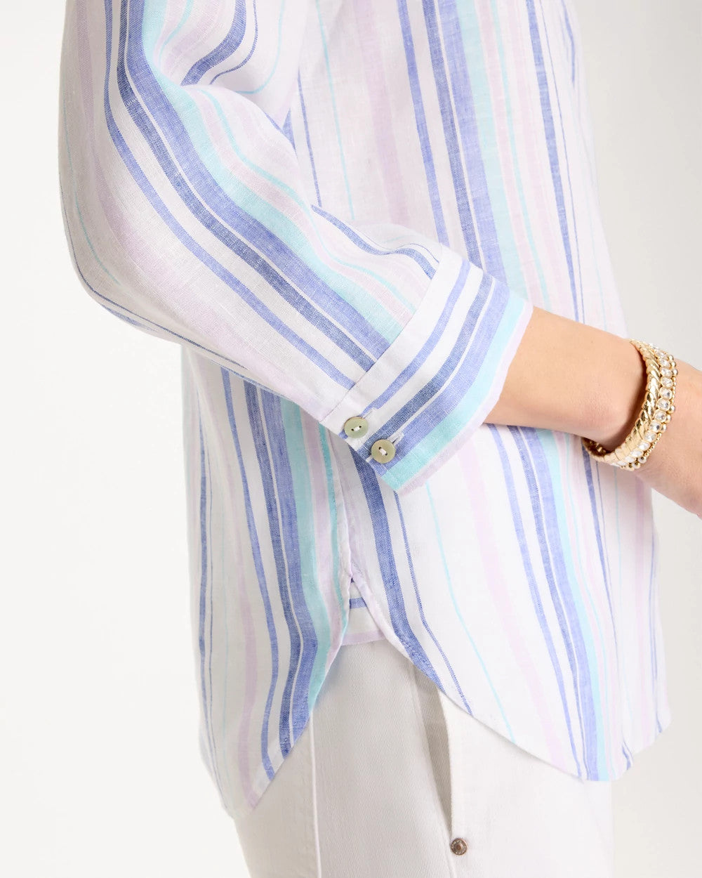 Chico's Great Value - No Iron™ Linen Striped Shirt Amparo Blue