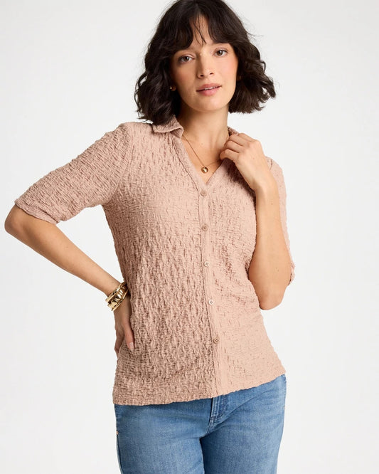 Chico's Best Price - Textured Camp Tee Mocha Mousse