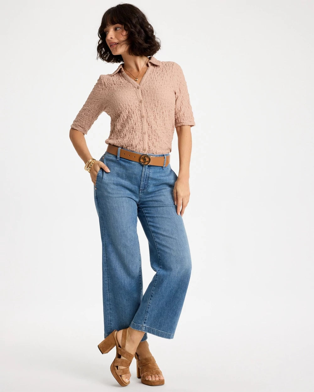 Chico's Best Price - Textured Camp Tee Mocha Mousse