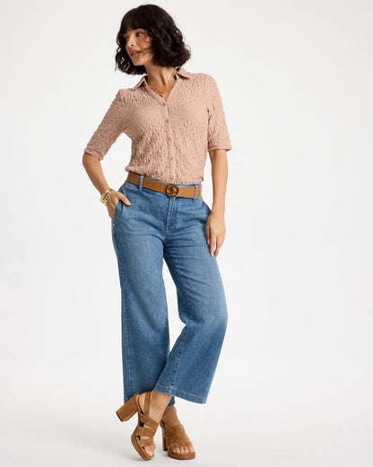 Chico's Best Price - Textured Camp Tee Mocha Mousse
