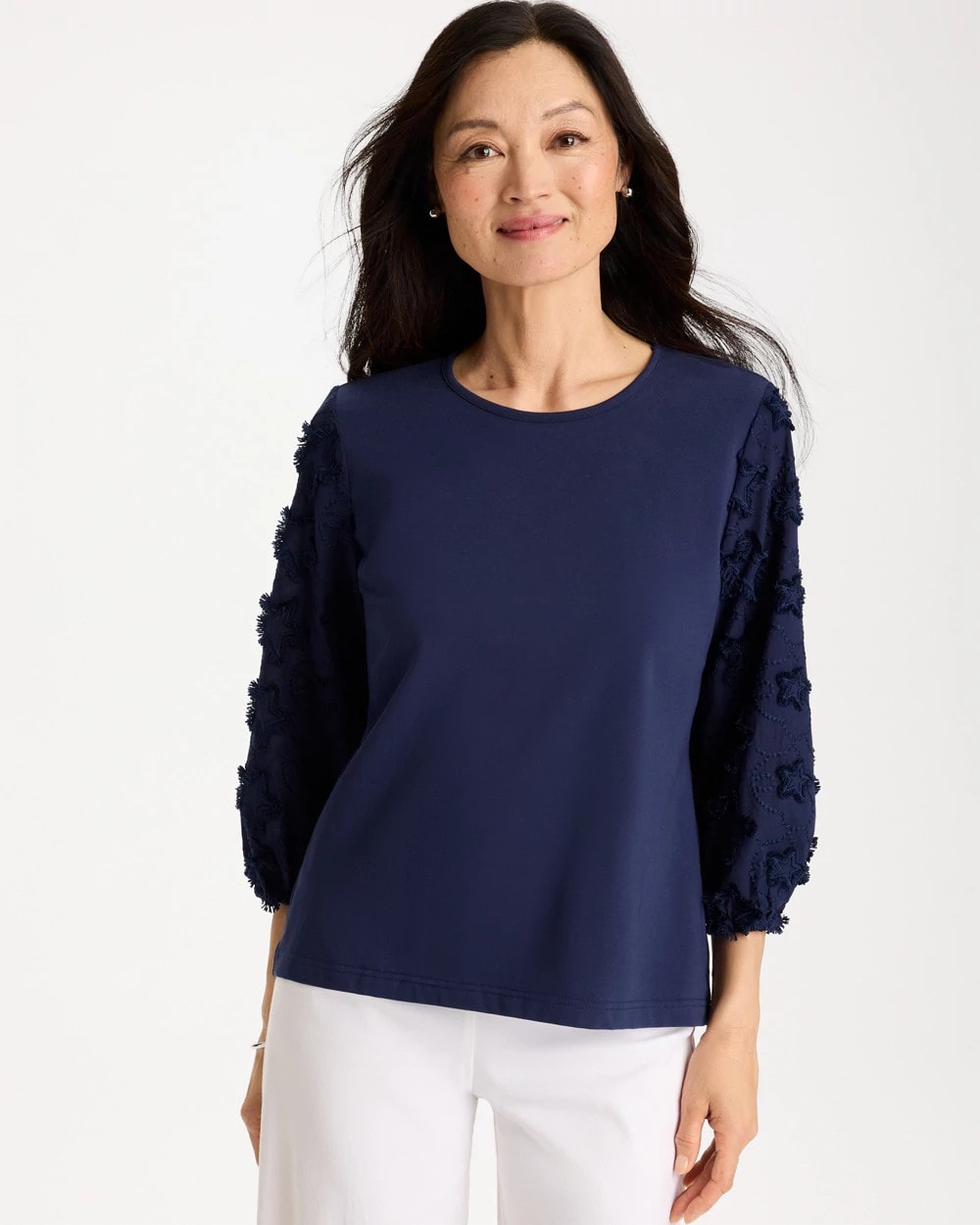 Chico's Sale - Star Cutout 3/4 Sleeved Tee Passport Blue