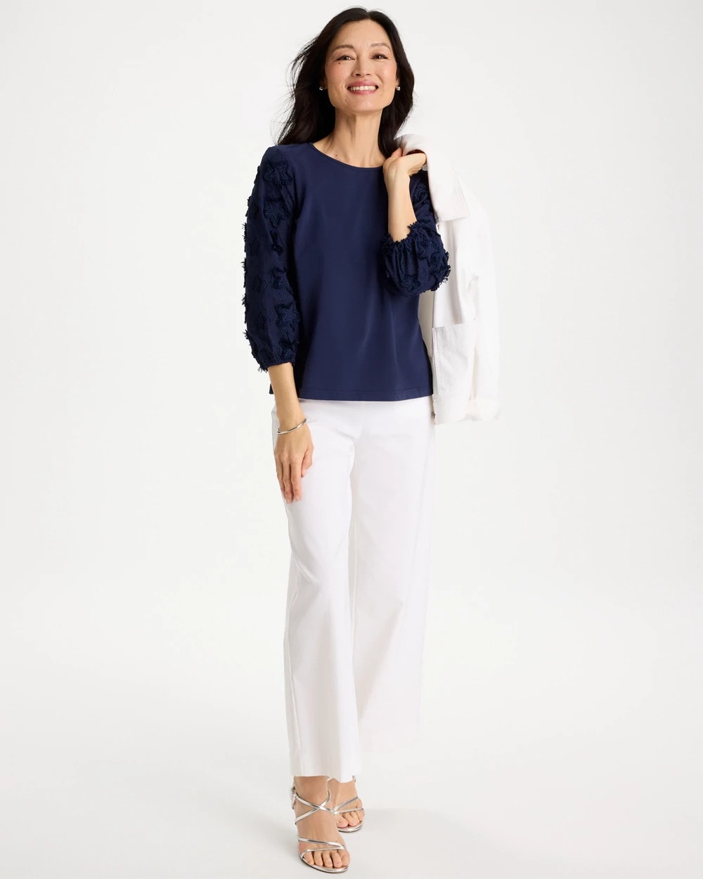 Chico's Sale - Star Cutout 3/4 Sleeved Tee Passport Blue