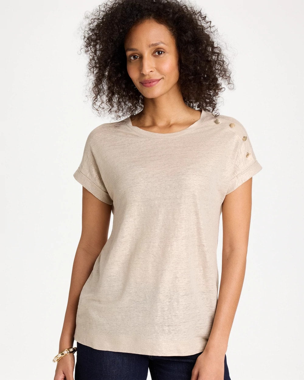 Chico's Featured - Foiled Linen Button Tunic Smokey Taupe