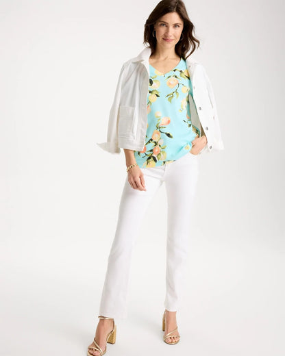 Chico's Classic - Pima Printed Elbow-Sleeve Tee Bondi Blue