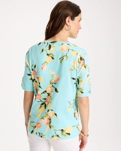 Chico's Classic - Pima Printed Elbow-Sleeve Tee Bondi Blue