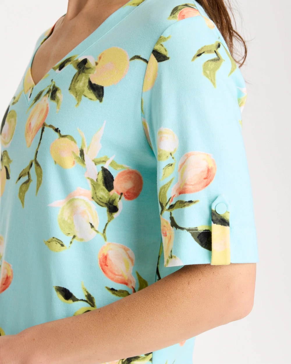 Chico's Classic - Pima Printed Elbow-Sleeve Tee Bondi Blue