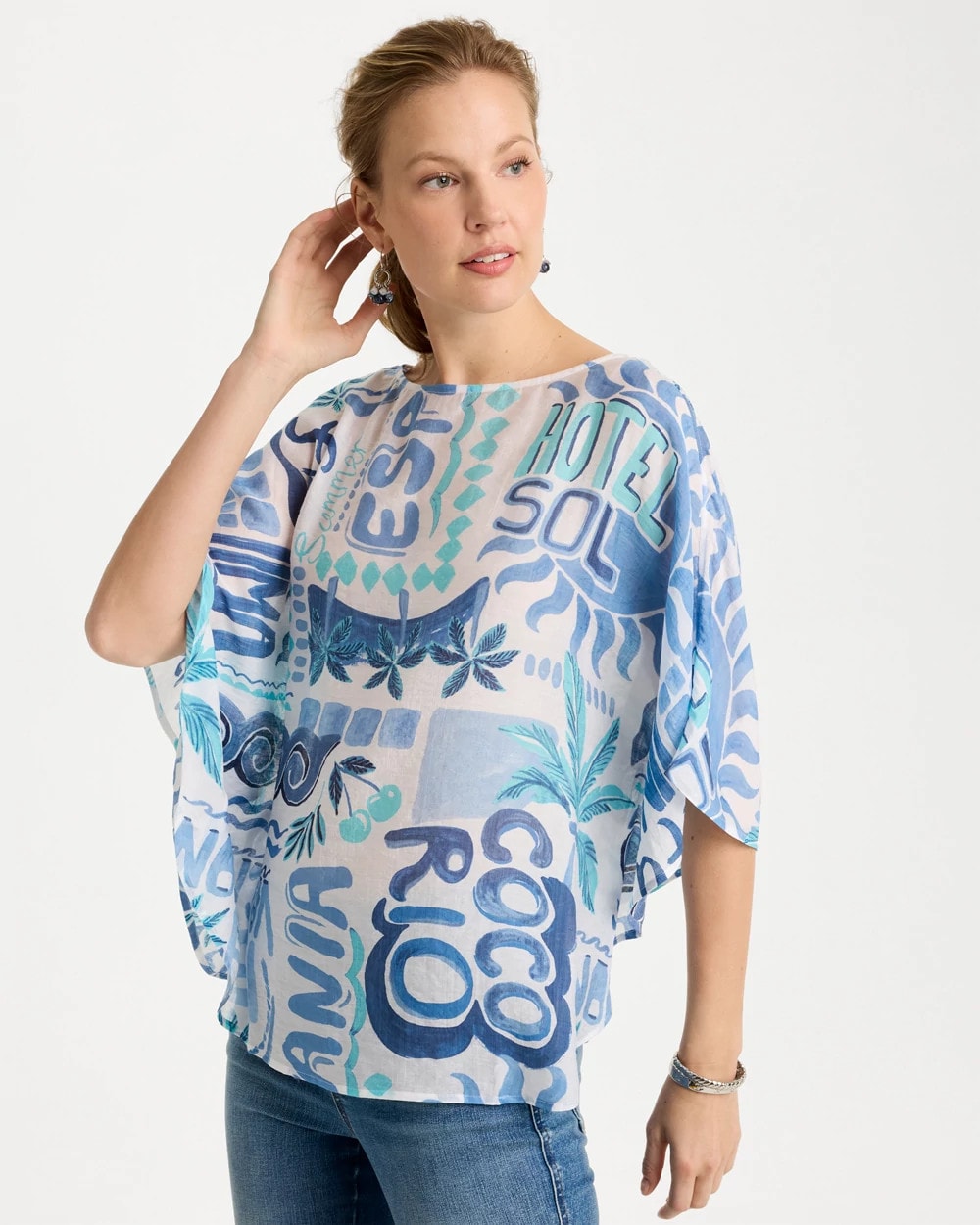 Chico's Classic - Island Printed Poncho Passport Blue