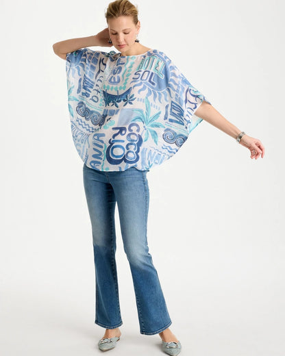 Chico's Classic - Island Printed Poncho Passport Blue