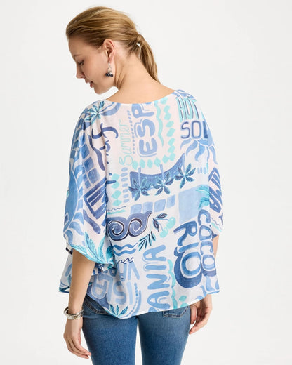 Chico's Classic - Island Printed Poncho Passport Blue