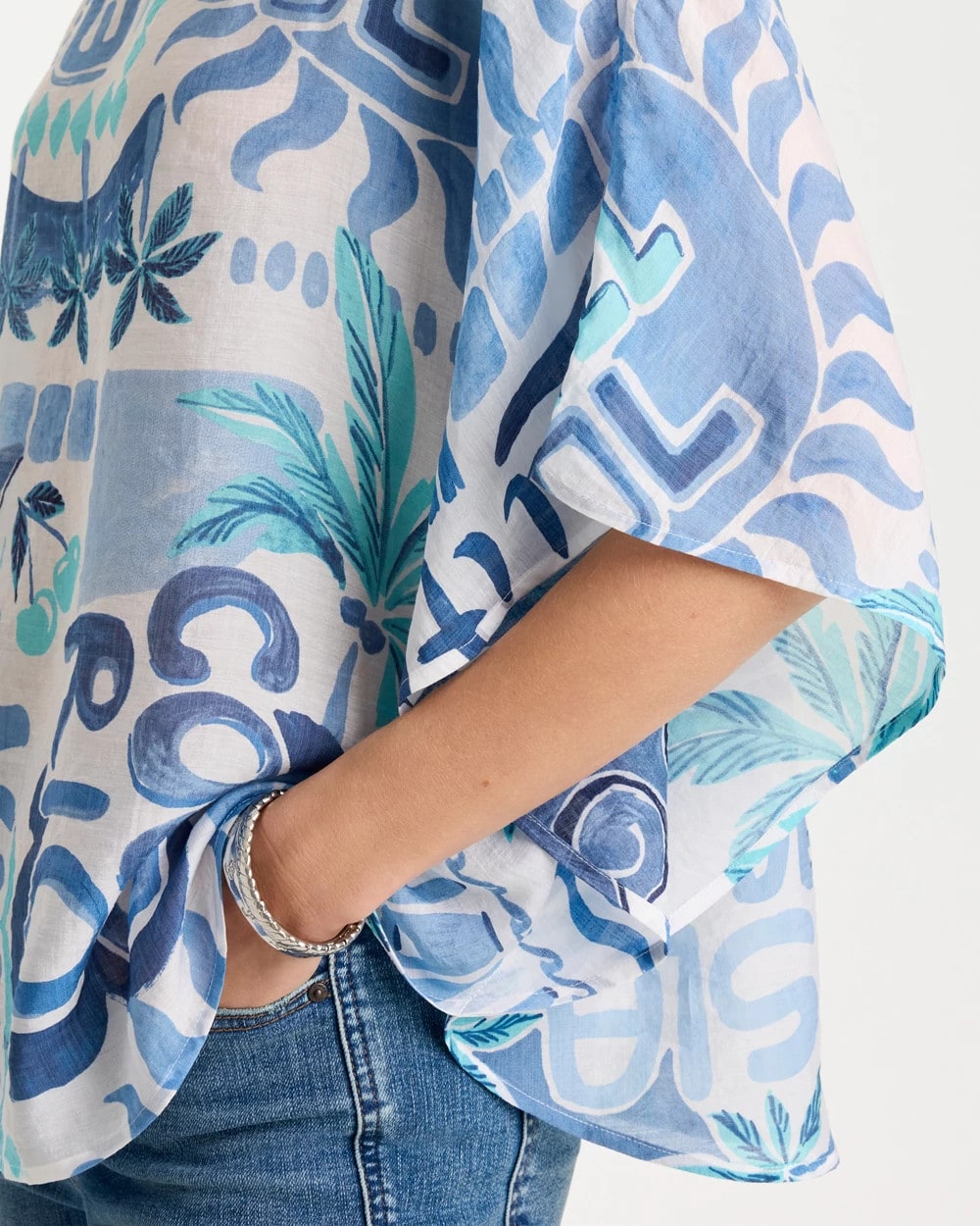 Chico's Classic - Island Printed Poncho Passport Blue