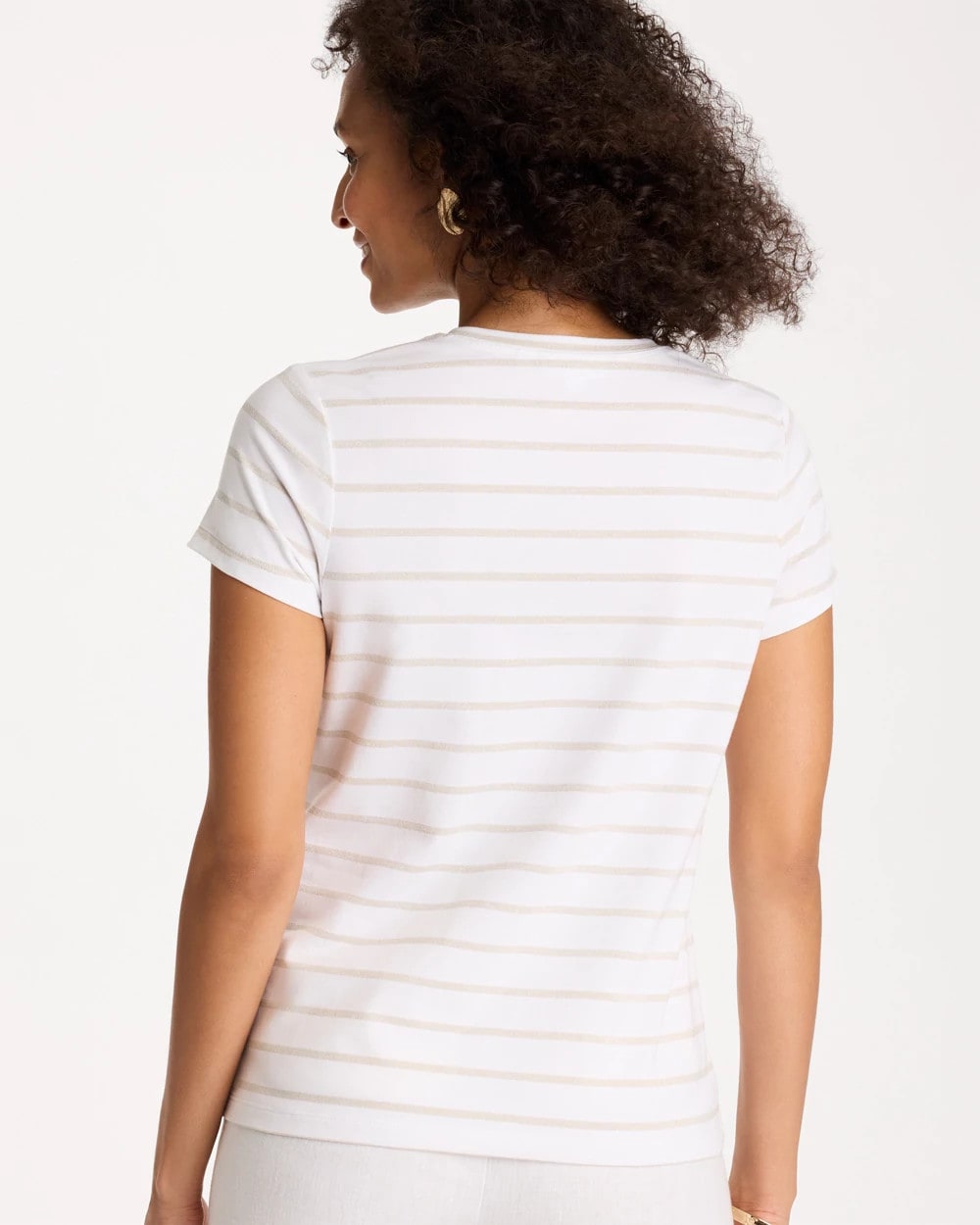 Chico's Quality - Cotton Stretch Striped Cap Sleeve Tee Alabaster