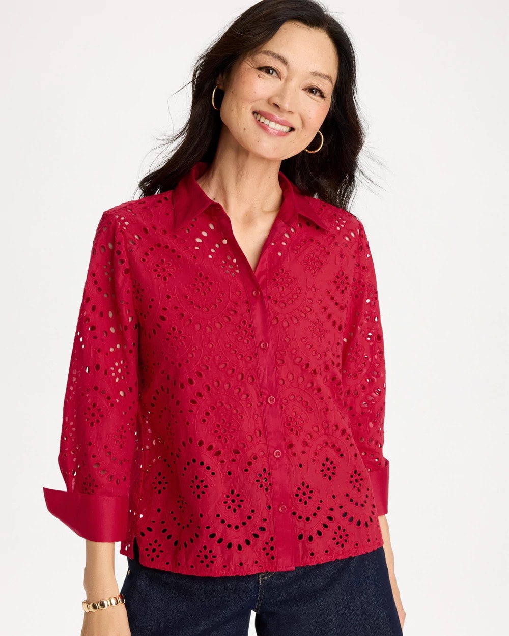 Chico's Value - Eyelet Collared Shirt Cherry Lush