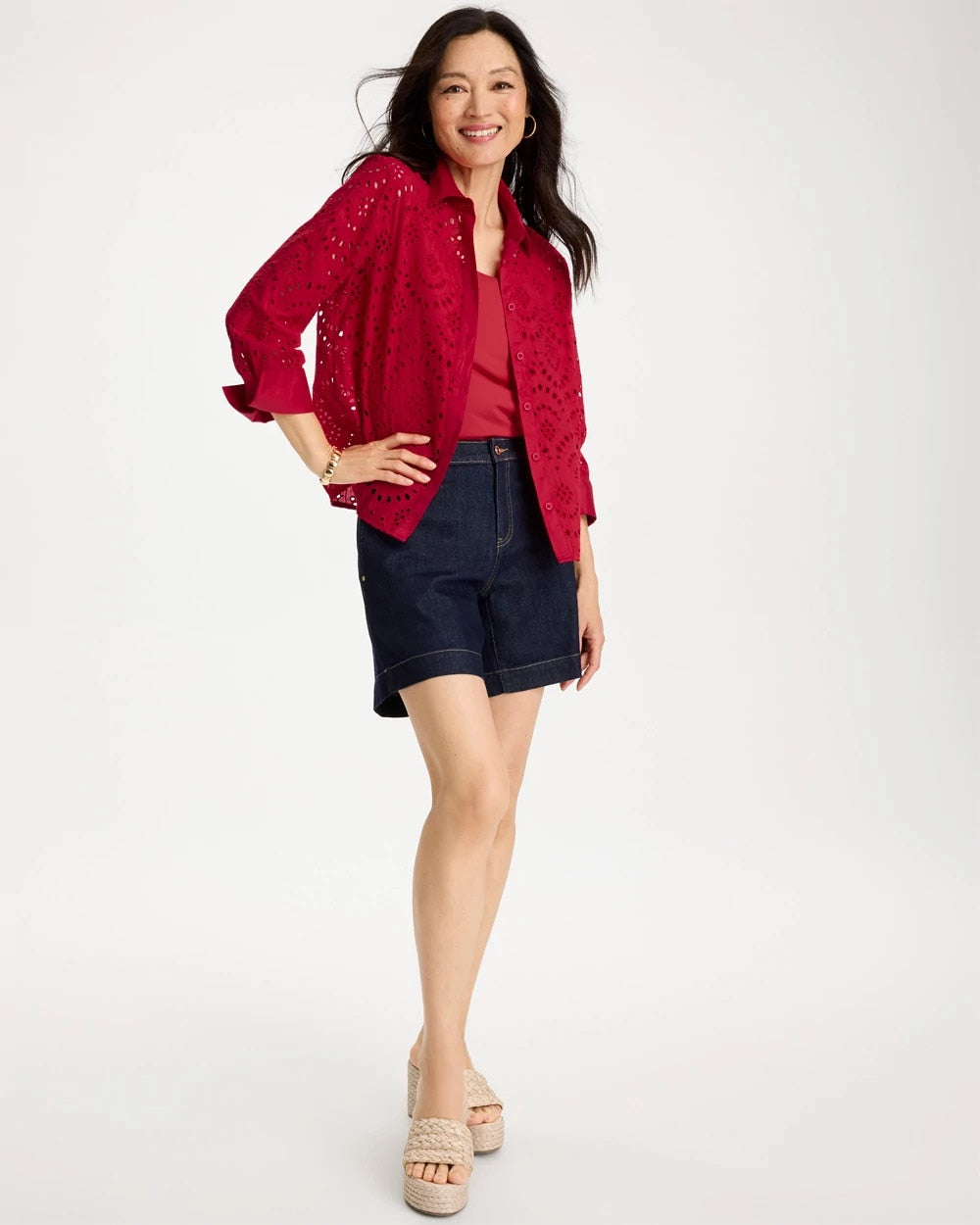 Chico's Value - Eyelet Collared Shirt Cherry Lush