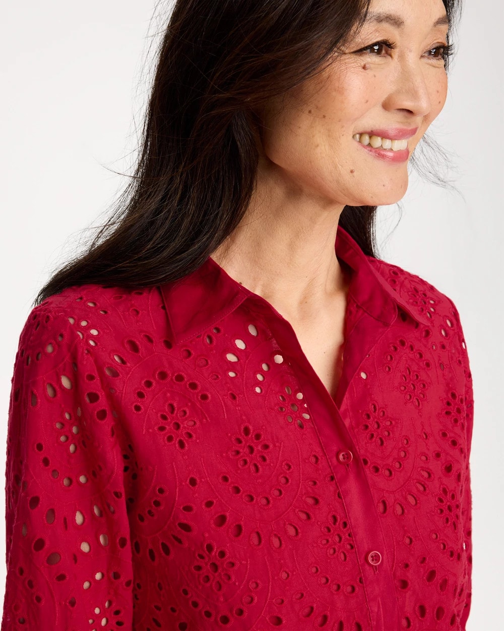 Chico's Value - Eyelet Collared Shirt Cherry Lush