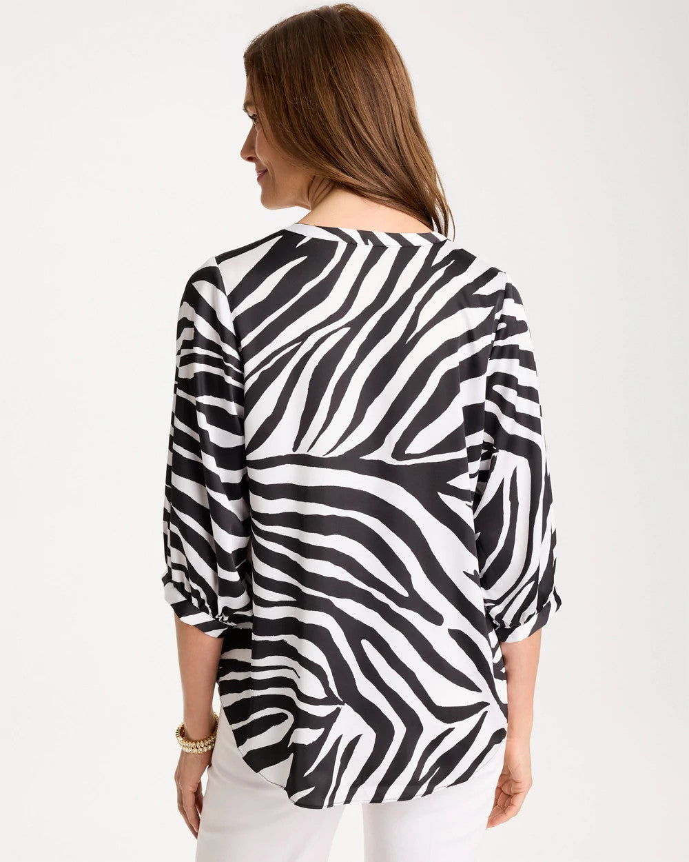 Chico's Premium - Satin Animal Print Tie-Front Top Black