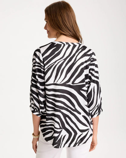 Chico's Premium - Satin Animal Print Tie-Front Top Black